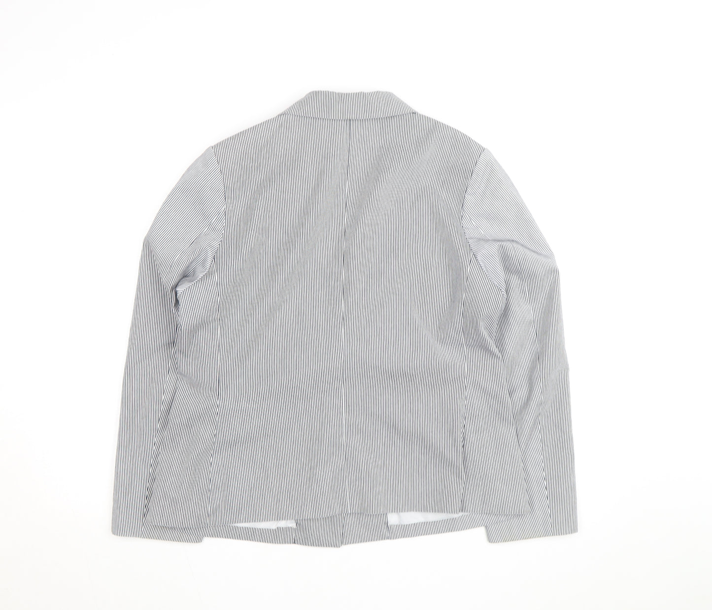 PANAN Women's Grey Striped Cotton Blend Single-Breasted Blazer Size 14