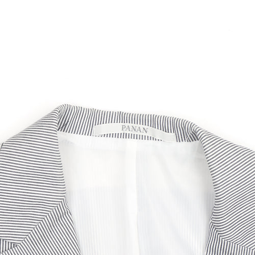 PANAN Women's Grey Striped Cotton Blend Single-Breasted Blazer Size 14