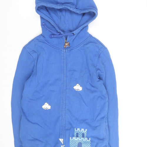Bo Subi Men's Blue Full Zip Hoodie with Retro Cloud Design Size M