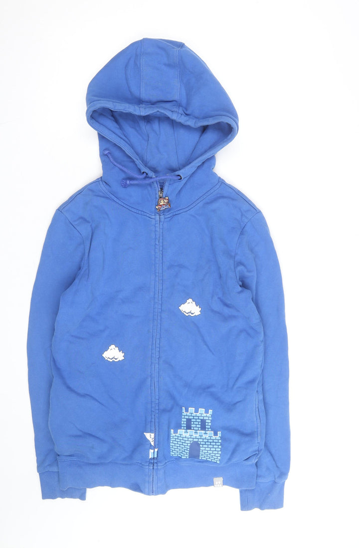 Bo Subi Men's Blue Full Zip Hoodie with Retro Cloud Design Size M