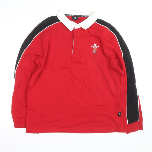 Welsh Rugby Union Men's Red Long Sleeve Cotton Rugby Shirt L