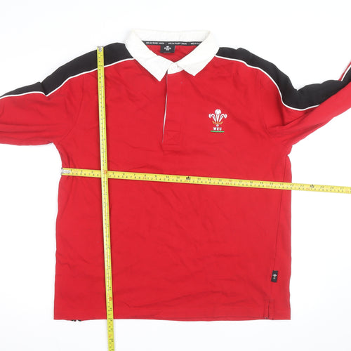 Welsh Rugby Union Men's Red Long Sleeve Cotton Rugby Shirt L