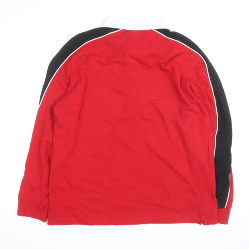 Welsh Rugby Union Men's Red Long Sleeve Cotton Rugby Shirt L