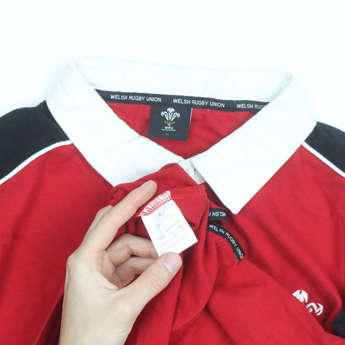 Welsh Rugby Union Men's Red Long Sleeve Cotton Rugby Shirt L