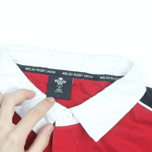 Welsh Rugby Union Men's Red Long Sleeve Cotton Rugby Shirt L