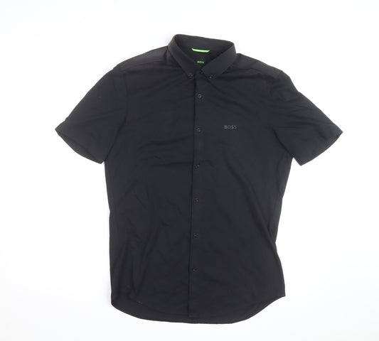 BOSS Mens Black Regular Fit Stretch Polo Shirt Size M