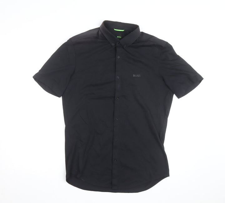 BOSS Mens Black Regular Fit Stretch Polo Shirt Size M
