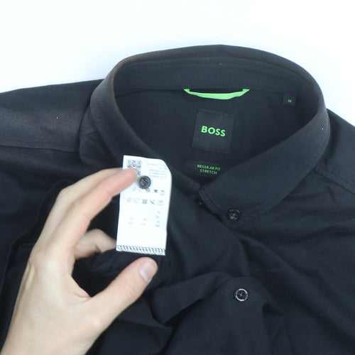 BOSS Mens Black Regular Fit Stretch Polo Shirt Size M