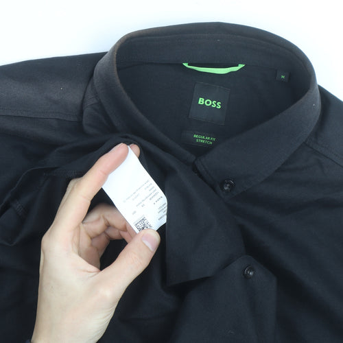 BOSS Mens Black Regular Fit Stretch Polo Shirt Size M