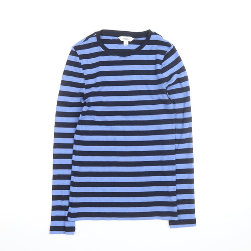 Marks and Spencer Women's Blue Striped Jumper Size 8 Long Sleeve Cotton