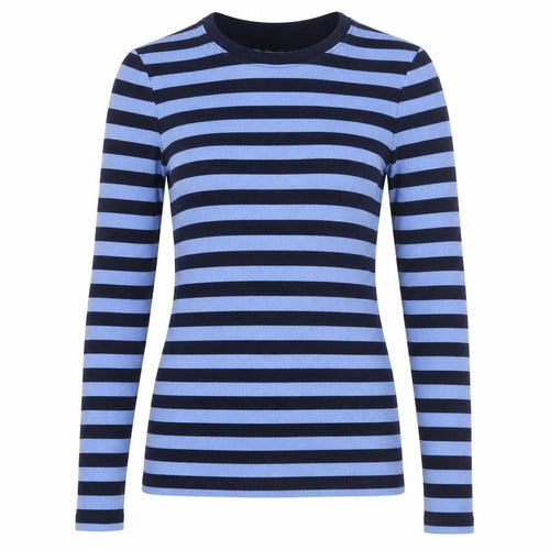 Marks and Spencer Women's Blue Striped Jumper Size 8 Long Sleeve Cotton