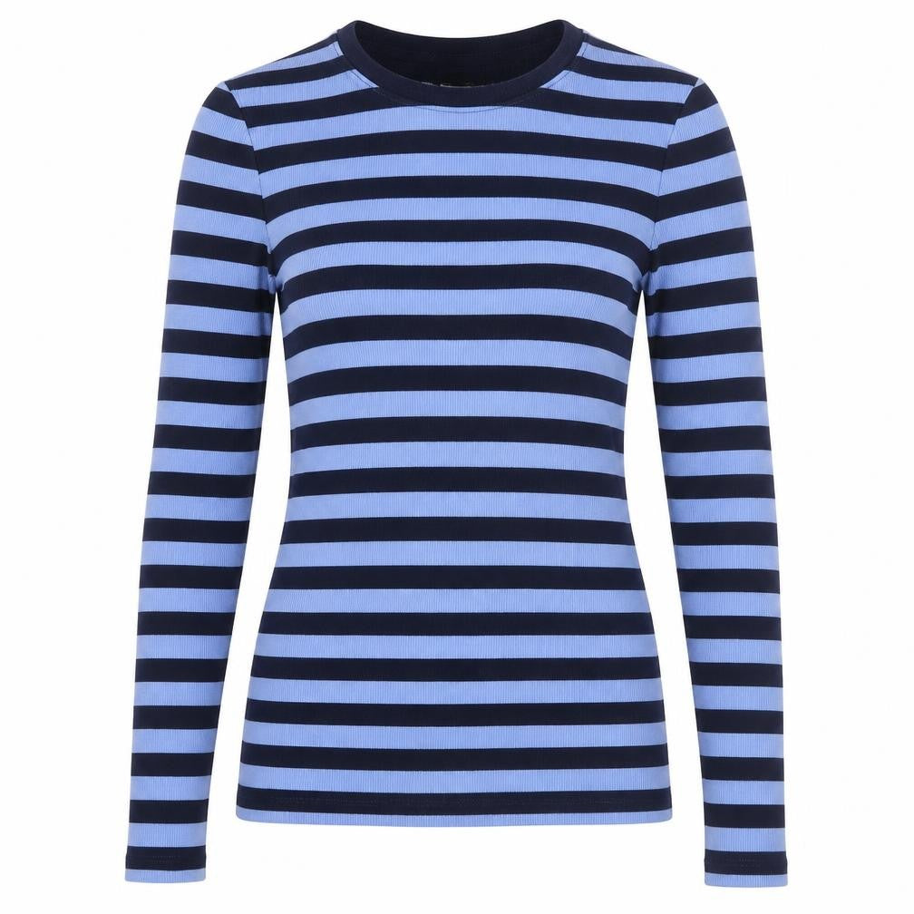 Marks and Spencer Women's Blue Striped Jumper Size 8 Long Sleeve Cotton