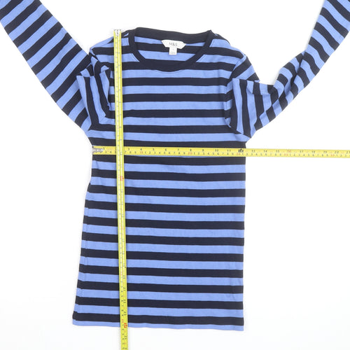 Marks and Spencer Women's Blue Striped Jumper Size 8 Long Sleeve Cotton
