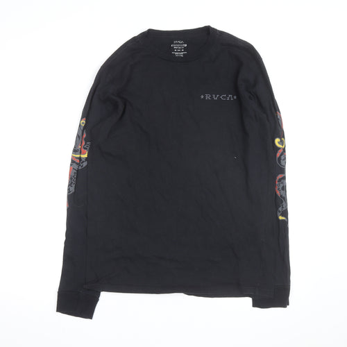 RVCA Men's Black Long Sleeve Graphic Cotton Top M Regular Fit