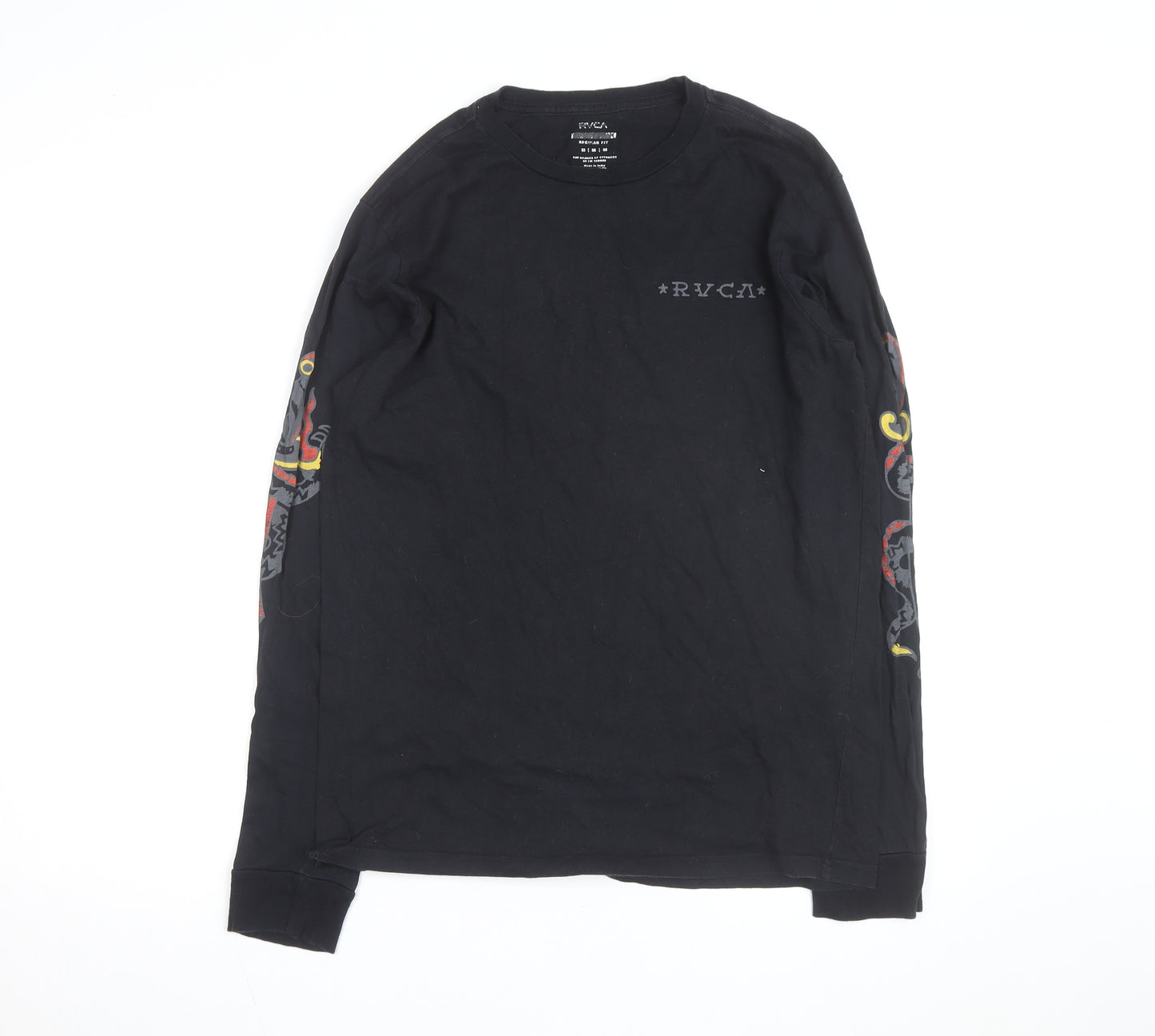 RVCA Men's Black Long Sleeve Graphic Cotton Top M Regular Fit
