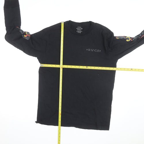 RVCA Men's Black Long Sleeve Graphic Cotton Top M Regular Fit