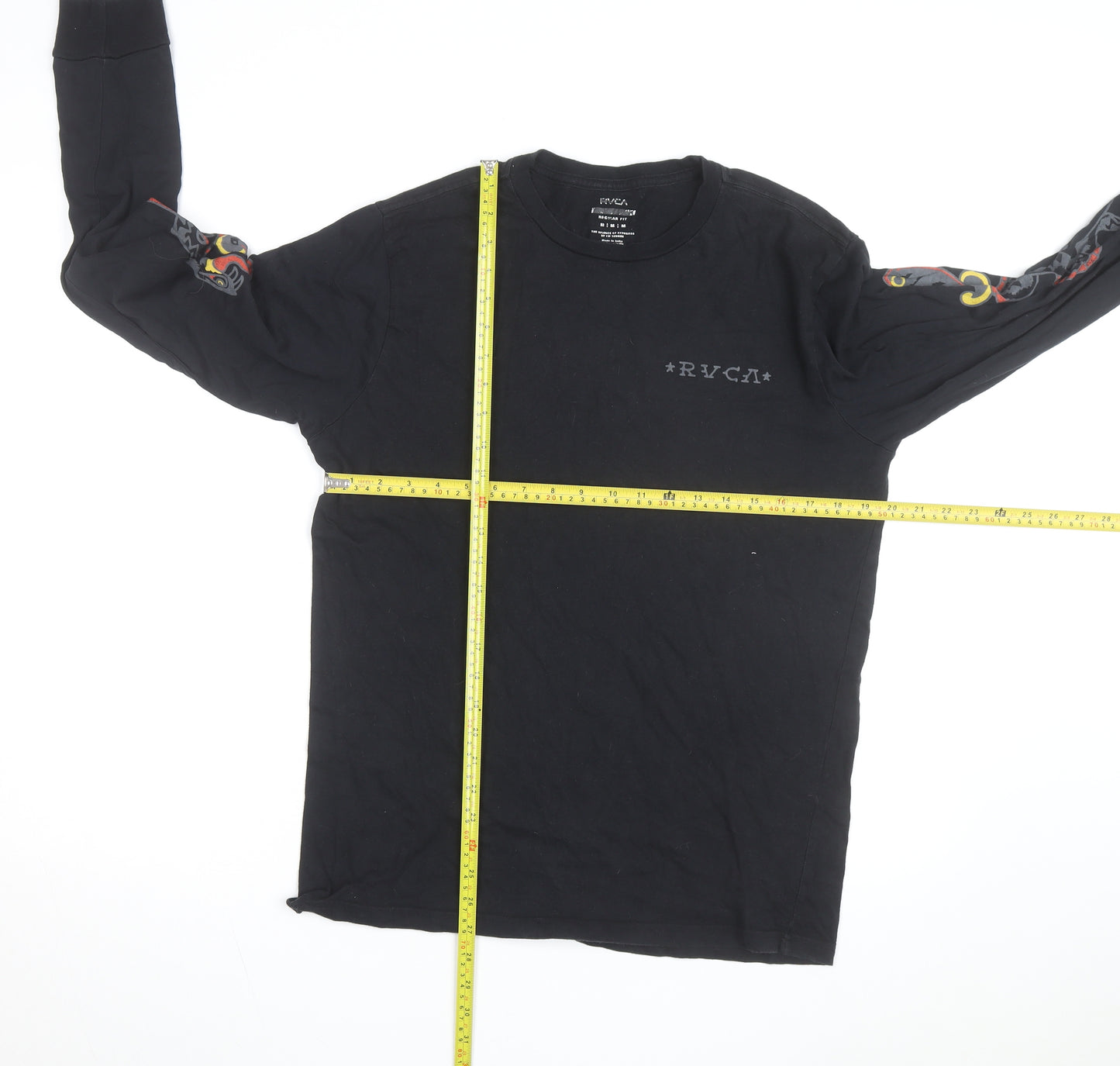 RVCA Men's Black Long Sleeve Graphic Cotton Top M Regular Fit