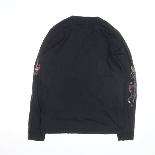 RVCA Men's Black Long Sleeve Graphic Cotton Top M Regular Fit
