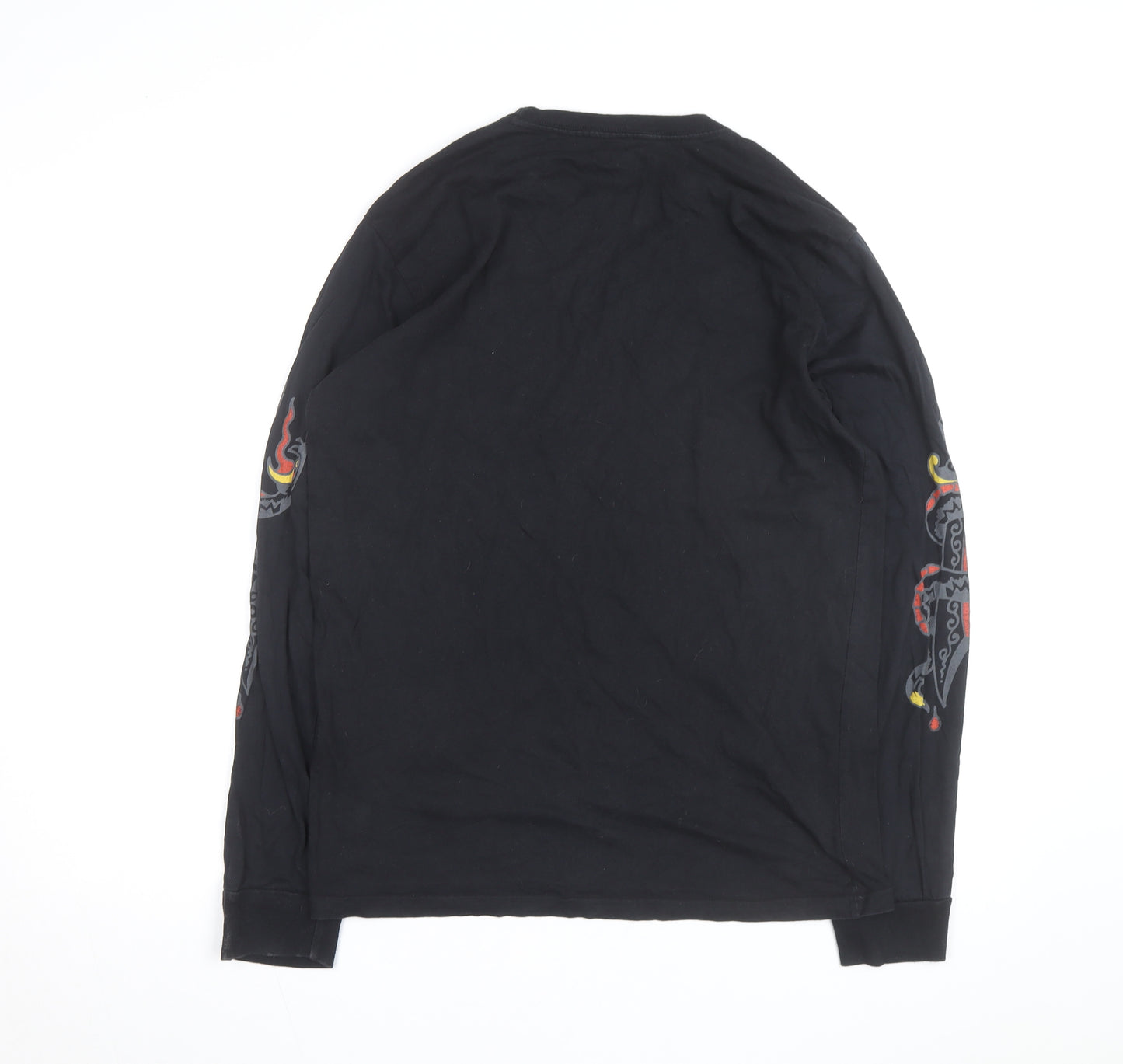 RVCA Men's Black Long Sleeve Graphic Cotton Top M Regular Fit