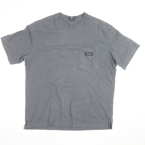 H&M Men's Grey Relaxed Fit Crew Neck Short Sleeve Cotton T-Shirt L
