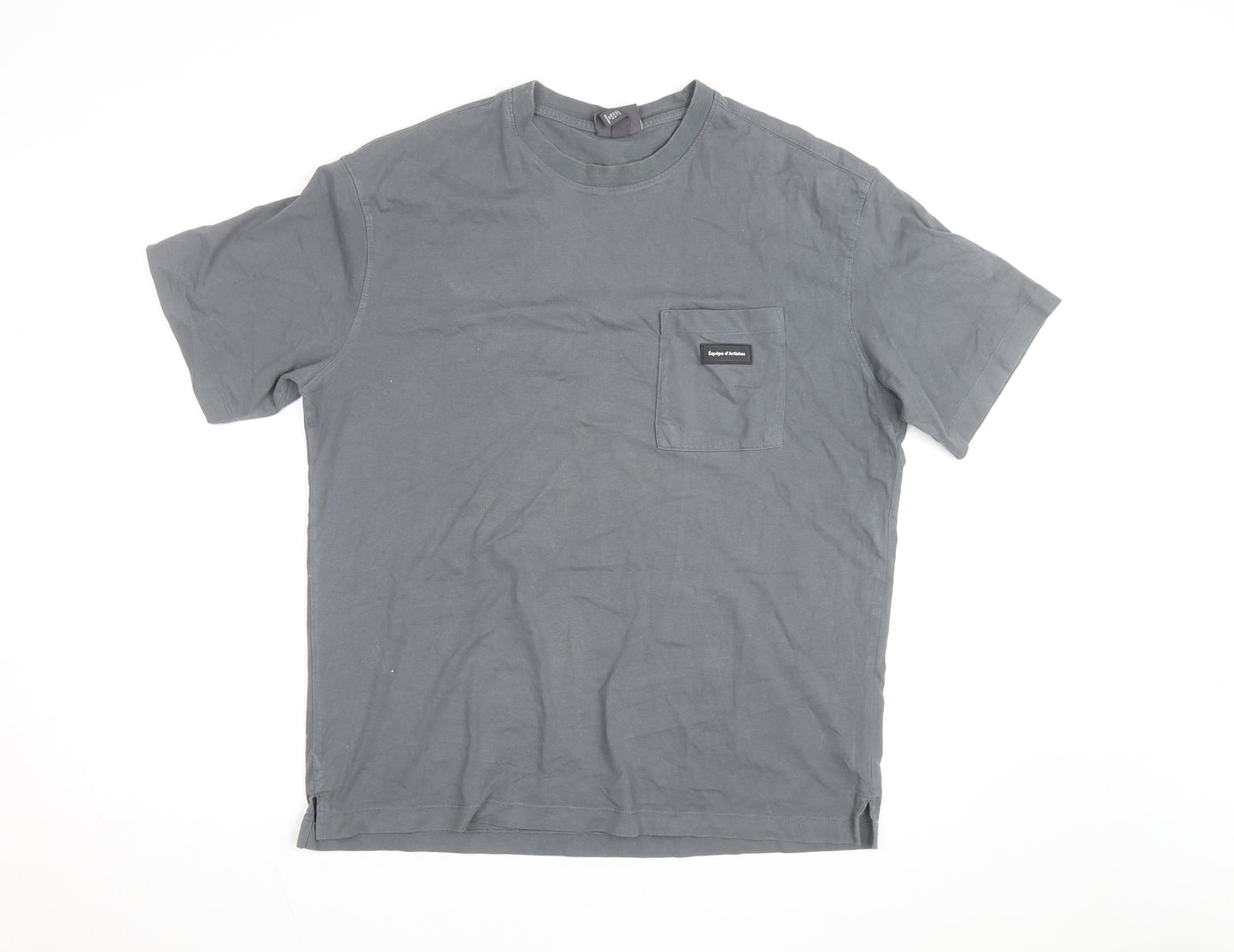H&M Men's Grey Relaxed Fit Crew Neck Short Sleeve Cotton T-Shirt L