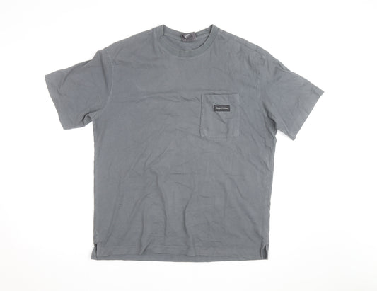 H&M Men's Grey Relaxed Fit Crew Neck Short Sleeve Cotton T-Shirt L