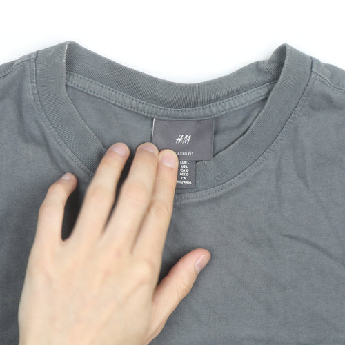 H&M Men's Grey Relaxed Fit Crew Neck Short Sleeve Cotton T-Shirt L