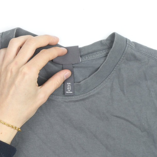 H&M Men's Grey Relaxed Fit Crew Neck Short Sleeve Cotton T-Shirt L