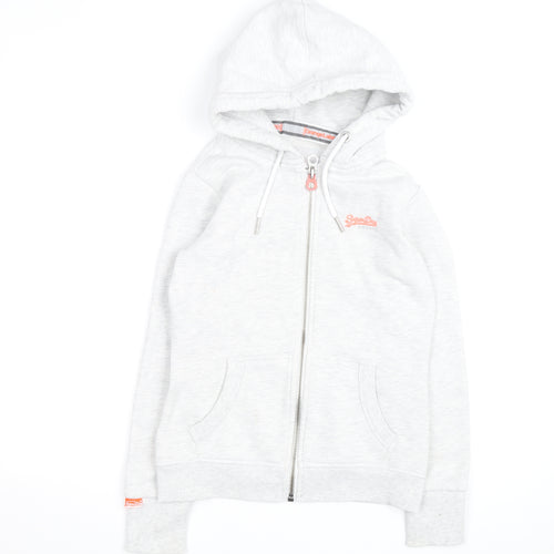 Superdry Womens Light Grey Full Zip Hoodie Size 10 Orange Label