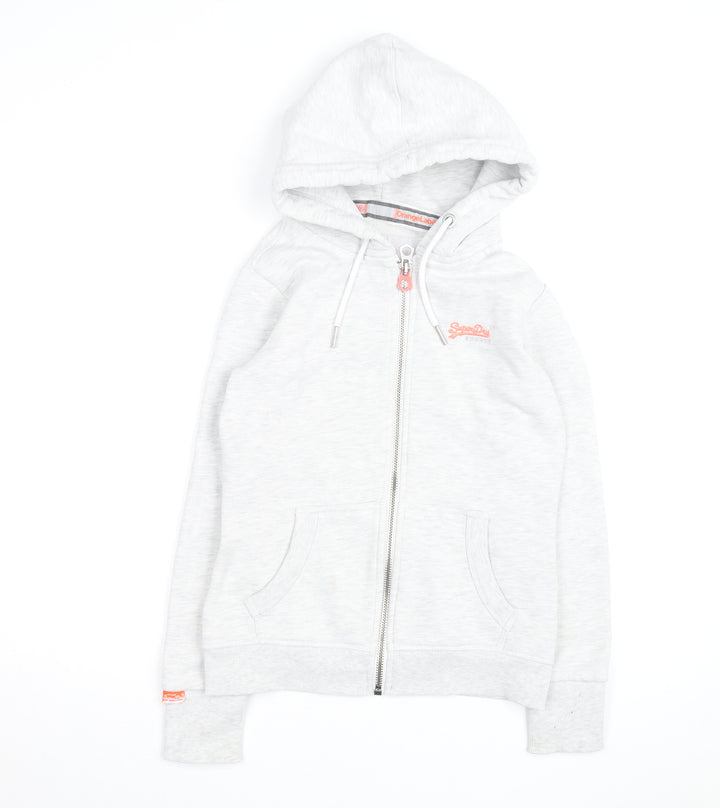Superdry Womens Light Grey Full Zip Hoodie Size 10 Orange Label