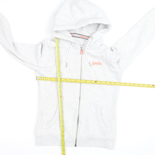Superdry Womens Light Grey Full Zip Hoodie Size 10 Orange Label