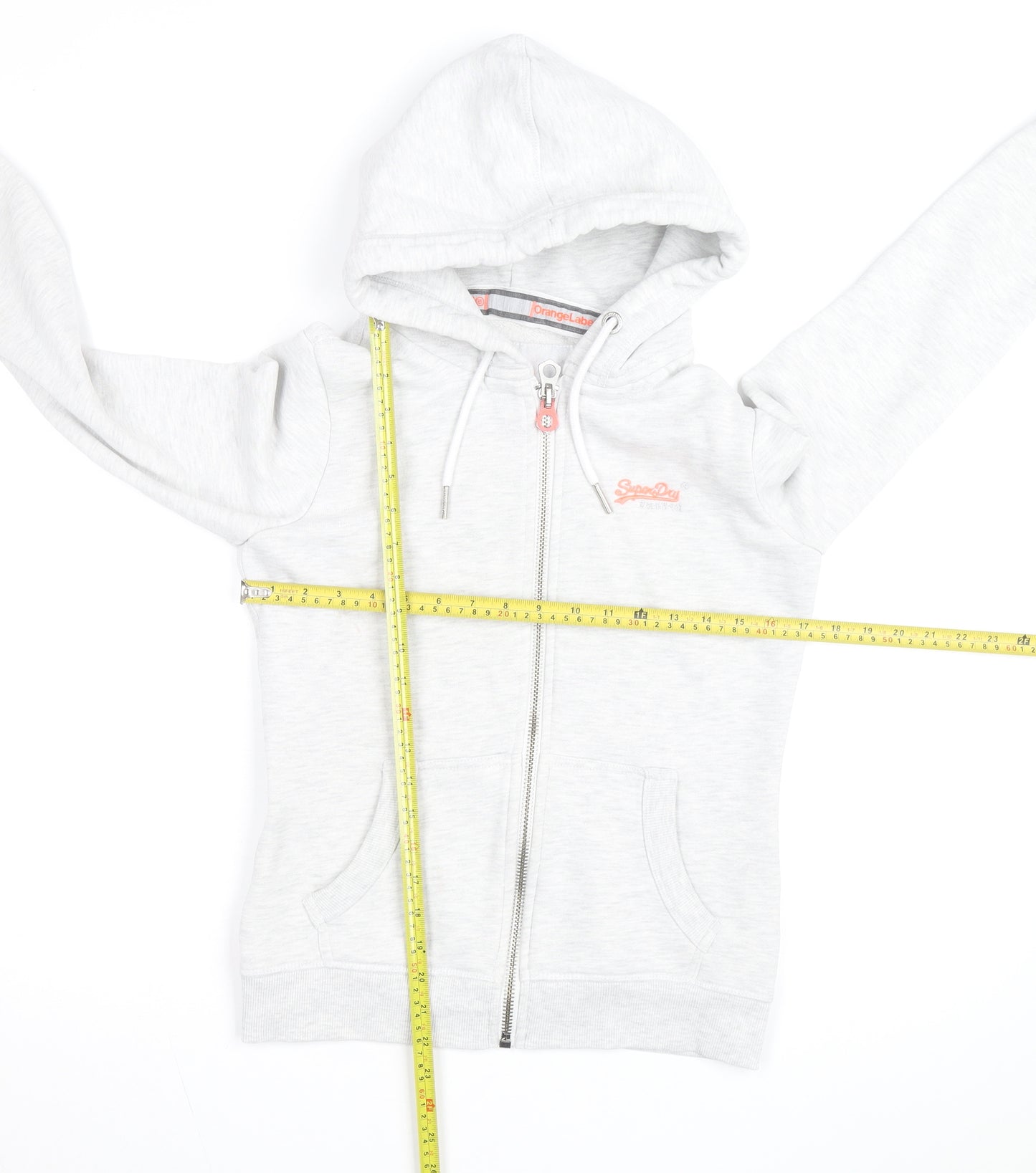 Superdry Womens Light Grey Full Zip Hoodie Size 10 Orange Label