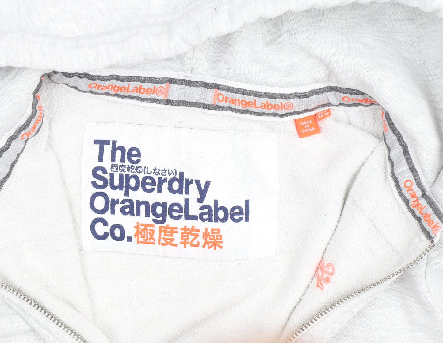 Superdry Womens Light Grey Full Zip Hoodie Size 10 Orange Label