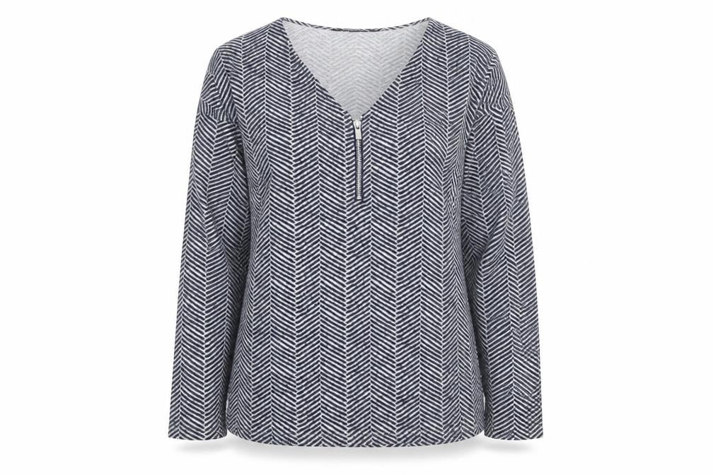 Front view of Bonmarché Women Grey Geometric V-Neck Long Sleeve jumper, size 12