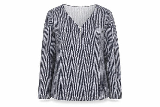 Front view of Bonmarché Women Grey Geometric V-Neck Long Sleeve jumper, size 12