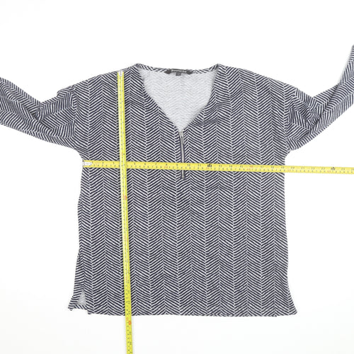 Bonmarché Women Grey Geometric V-Neck Long Sleeve Pullover Jumper Size 12