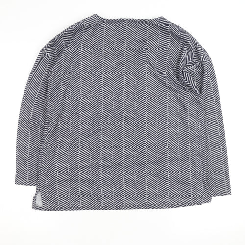 Bonmarché Women Grey Geometric V-Neck Long Sleeve Pullover Jumper Size 12