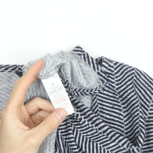 Bonmarché Women Grey Geometric V-Neck Long Sleeve Pullover Jumper Size 12