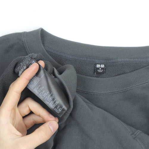 UNIQLO Men's Grey M Crew Neck Cotton Blend Sweatshirt