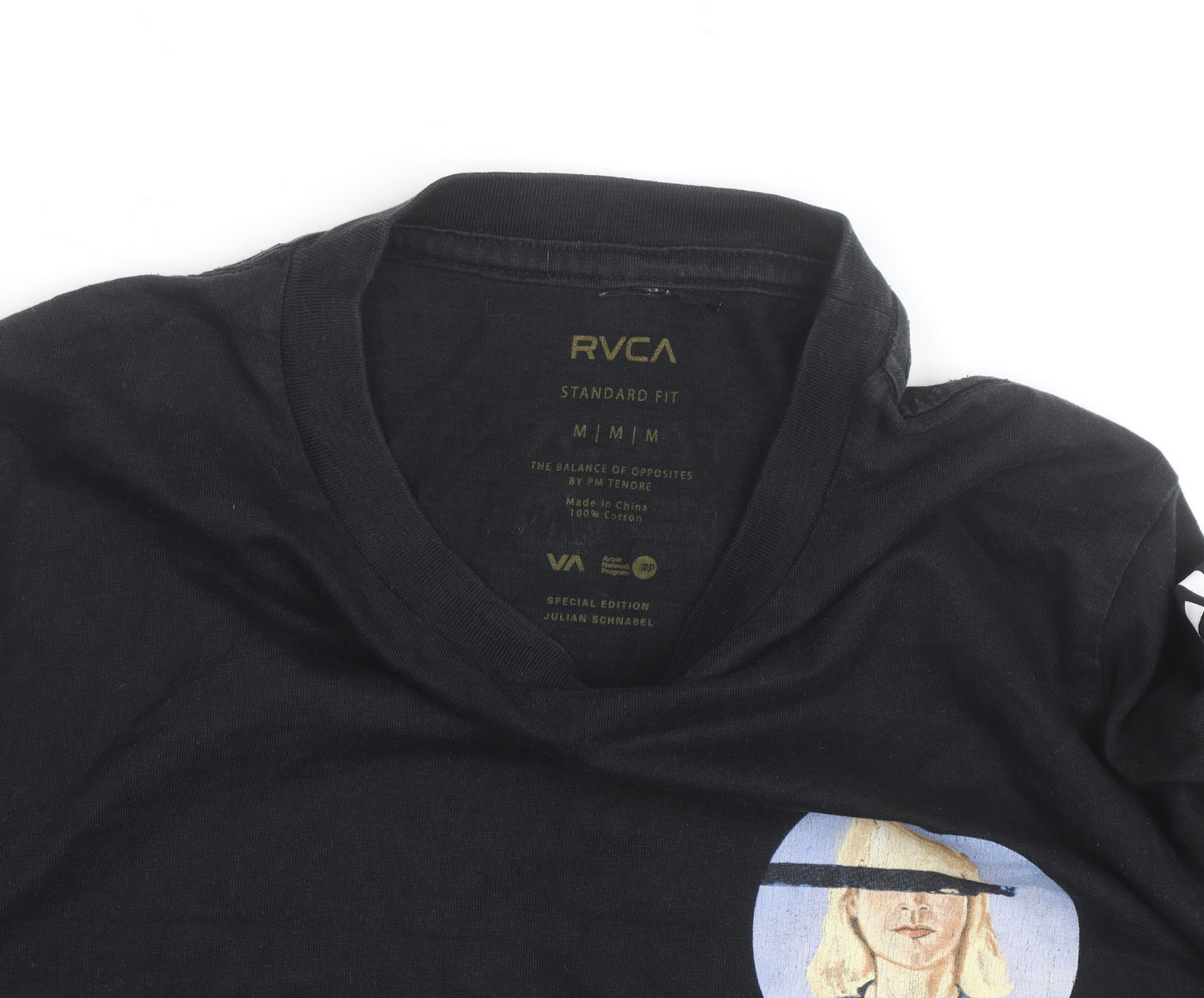 RVCA Men’s Black Long Sleeve Graphic Art Cotton T-Shirt Medium