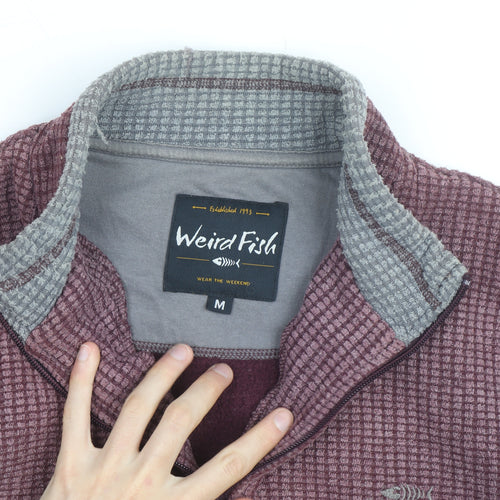 Weird Fish Men's Purple Waffle-Knit 1/4 Zip Jumper Size M