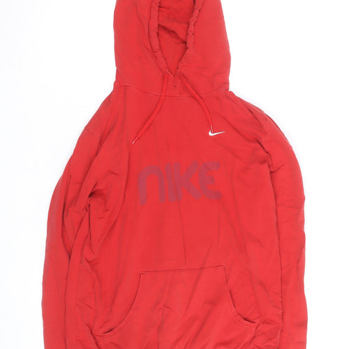 Nike Boys Red Pullover Hoodie Size M Logo Print Cotton Blend