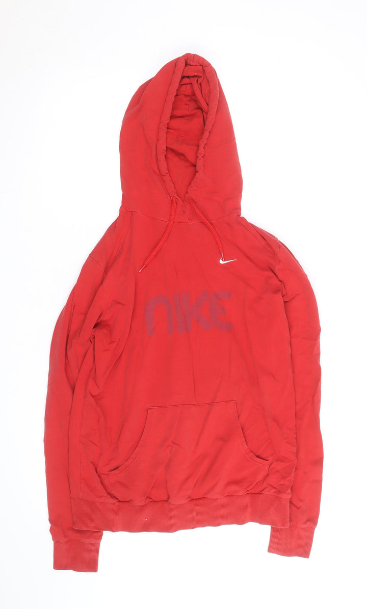 Nike Boys Red Pullover Hoodie Size M Logo Print Cotton Blend