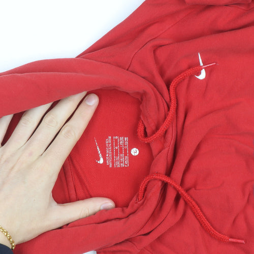 Nike Boys Red Pullover Hoodie Size M Logo Print Cotton Blend