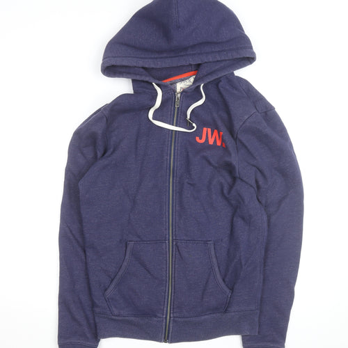 Jack Wills Men Blue Full Zip Hoodie M Logo Fleece Sweatshirt