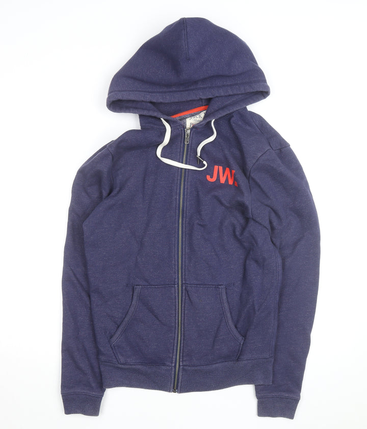 Jack Wills Men Blue Full Zip Hoodie M Logo Fleece Sweatshirt
