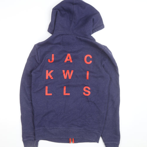 Jack Wills Men Blue Full Zip Hoodie M Logo Fleece Sweatshirt