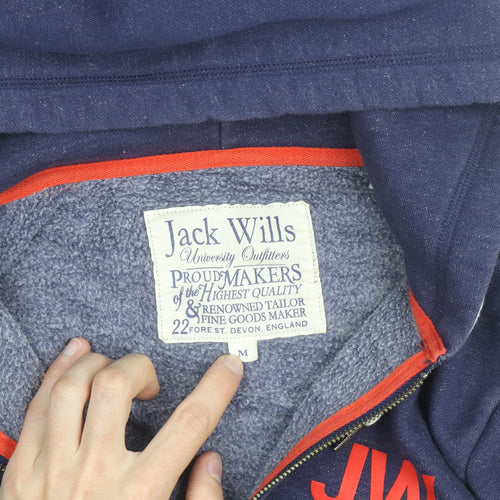 Jack Wills Men Blue Full Zip Hoodie M Logo Fleece Sweatshirt