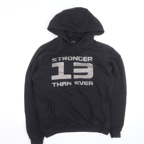 HRX Mens Black Medium Pullover Hoodie with Logo Print