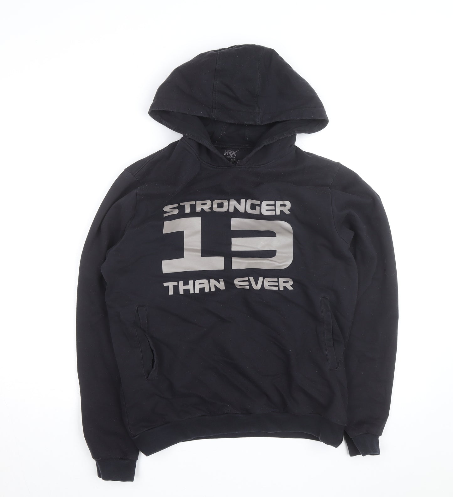 HRX Mens Black Medium Pullover Hoodie with Logo Print